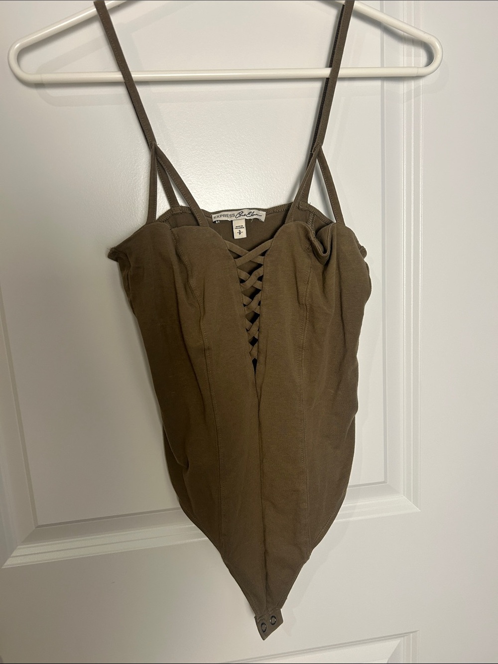 Express Olive Lace-Up Spaghetti Strap Bodysuit